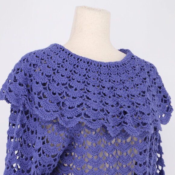 NWT VINTAGE JENNIFER REED Knitted By Hand Crochet Open Knit Purple Blue Size M - Picture 3 of 6
